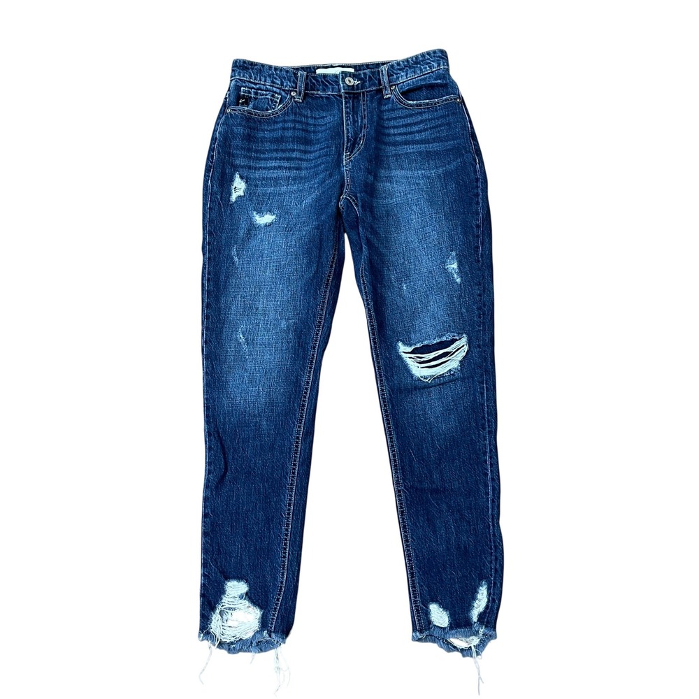 KanCan Women's Jeans Size 3/25 Distressed Boyfriend Fit Raw Hem Y2K Grunge Denim - Picture 1 of 11